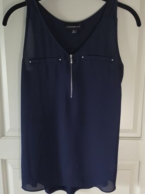 Fortune + Ivy Navy Sleeveless Zip Front Tank
